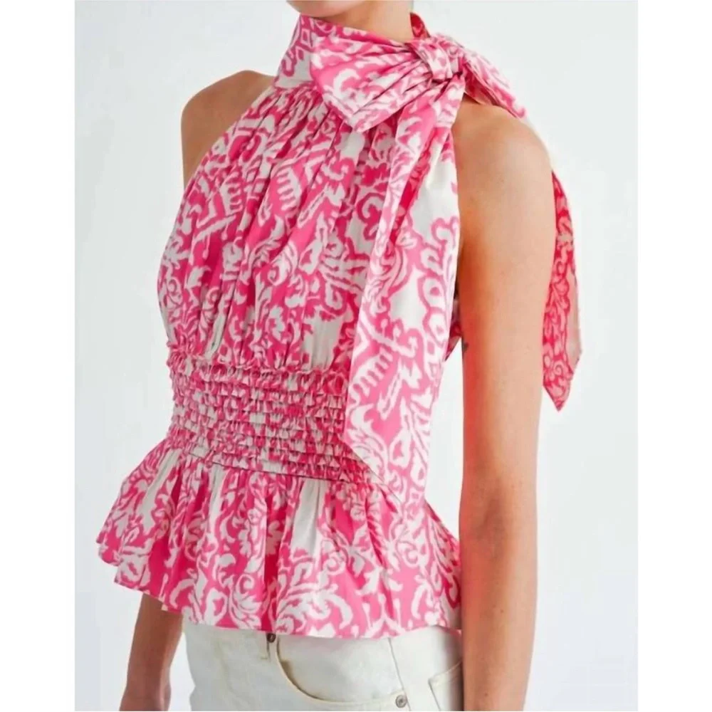 Reset by Jane Top Pink White Smocked Waist NWT NEW✨Sz M 🍒 - Picture 4 of 8